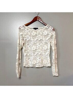 Dylan Ryan Womens White Floral Lace Long-Sleeve Top Size M Fairy Y2K Coquette